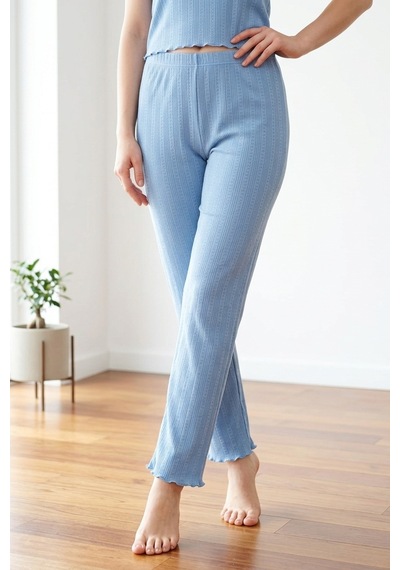 Aura Collections Kadın Ayıcık Desenli Bambu Viskon Kısa Kollu Soft Örme Pijama Takımı Mavi