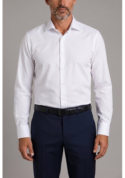 Bisse Beyaz Regular Fit Pamuk Cepsiz Klasik Uzun Yaka Oiron Gömlek Gmkls252201 D01