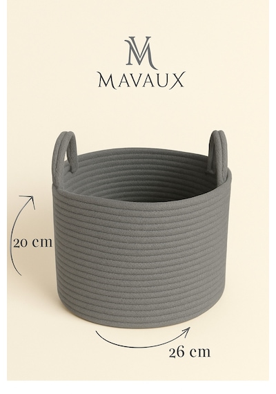 Mavaux Doğal El Dokuma Hasır Jüt Sepet 20x26 Cm Dekoratif, Çok Amaçlı, Şık Ve Dayanıklı Saklama Sepeti Gri