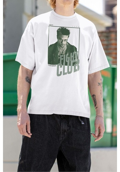 Fight Club 1999 Tyler Durden Baskılı Unisex Tişört, Oversize Film Beyaz