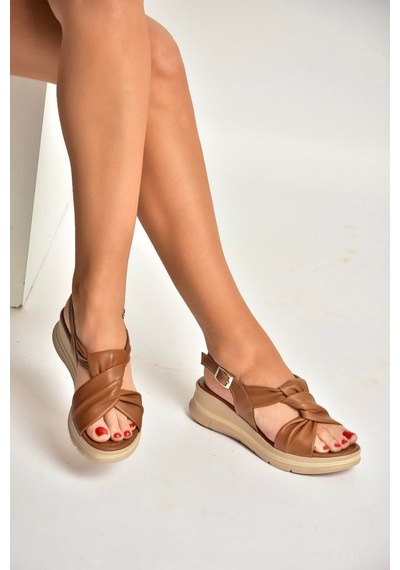 Fox Shoes Y555210603 Taba Hakiki Deri Kadın Sandalet Taba