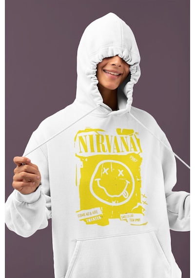 Sevbano Tasarım Nirvana Rock Metal Müzik Grubu Baskılı Unisex Oversize Ho beyaz