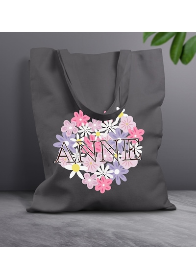Bk Gift Anneler Günü Tasarımlı Antrasit Kumaş Bez Çanta, Baskılı Omuz Çantası, Alışveriş Çantası, Anneler Günü Hediyesi, Anneye Hediye-3 Çok Renkli