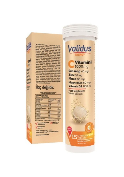 Energy Vitamin C 1000 Mg + Ginseng + Zinc + Maca + Vitamin D3 + Magnezyum 15 Effervescent Tablets