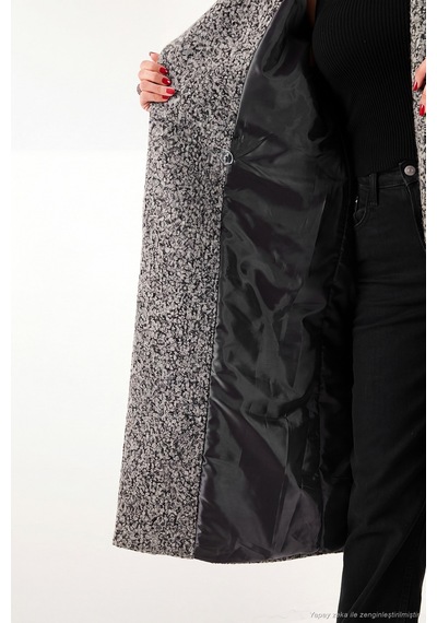Lela Oversize Fit Mono Yaka Düğmeli Buklet Uzun Kaşe Kaban Kadın Kaban 6811997 Antrasit