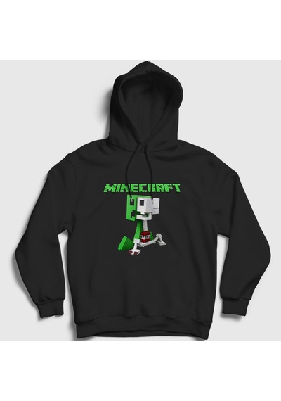 Presmono Unisex Creeper Minecraft Kapüşonlu Sweatshirt Siyah