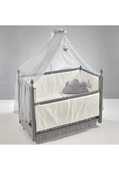 Meltem Kids Kral Sallanır Ahşap Anne Yanı Beşik 60x120 cm (gri-motto gri) Gri
