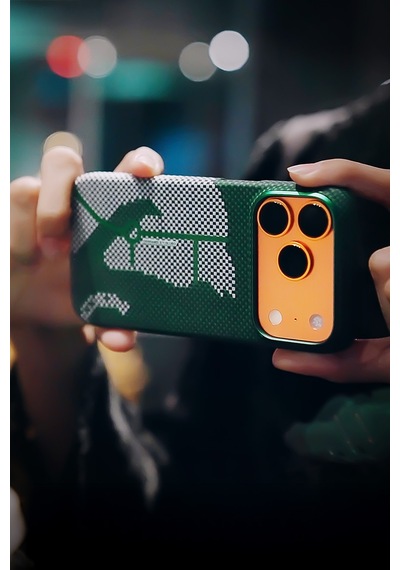 Apple Uyumlu iPhone 17 Pro Steed Woven Magsafe Aramid Fiber Premium Kılıf Yeşil