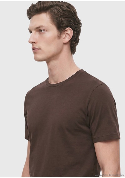Ramsey Mürdüm Düz %100 Pamuk T-shirt