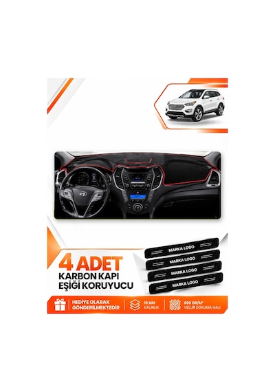 Hyundai Santa Fe 2012-2017 Uyumlu Ön Torpido Koruma Kılıfı Halısı Örtüsü - Siyah Kırmızı