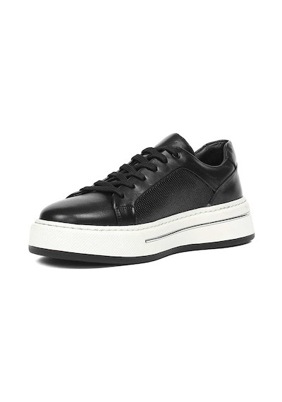 Erkek Siyah Baskılı Bağcıklı Kalın Tabanlı Deri Sneaker