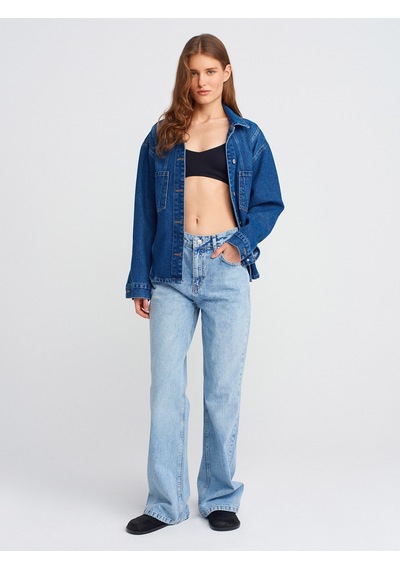 Dilvin 71792 Kar Yıkama Wideleg Denim Pantolon-mavi Mavi