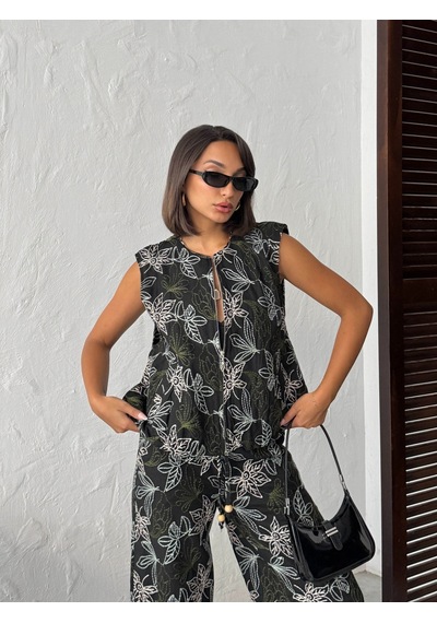 Verymoda Nakışlı Keten Fermuarlı Yelek Vmf2007 Siyah