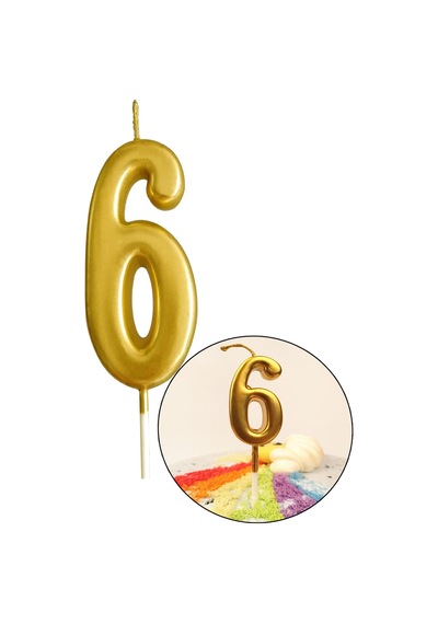 6 Yaş Gold Rakam Mum, Parlak Altın Rengi Doğum Günü Mumu Sarı Yaldızlı Pasta Mumu