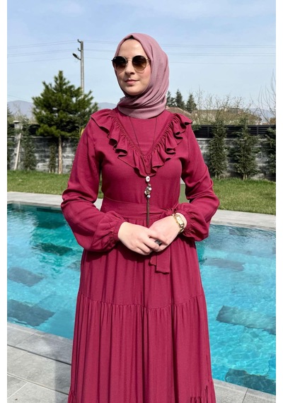 Rabia Şamlı Jale Elbise Bordo Normal