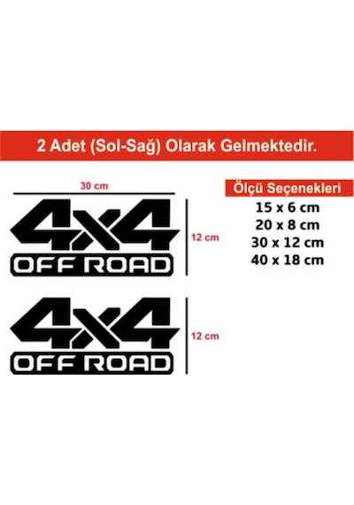 4X4 Off Road, 2 Adet, Oto Sticker Araba Sticker