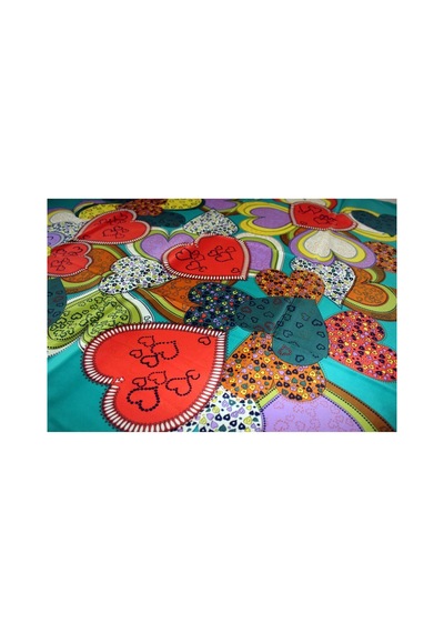 Tikitonki Kare Kesim Kalp Desenli Saten Yeşil Eşarp - 90x90 Karışık Karışık