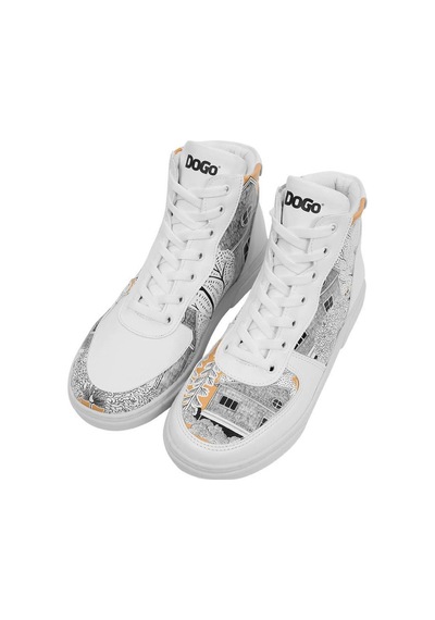 Kadın Vegan Deri Beyaz High Sneakers - There You Are Tasarım Çok Renkli