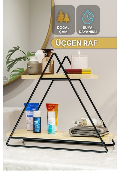 Bino Doğal Ahşap Duvar Üçgen Masa Servis Banyo Dekoratif Raf Organizer