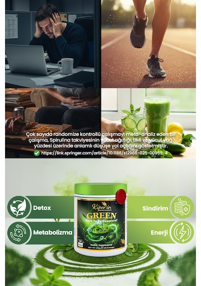 Kiperin Green  Spirulina, Yeşil Çay, Brokoli Eki, Prebiyotik İnülin 30 Günlük