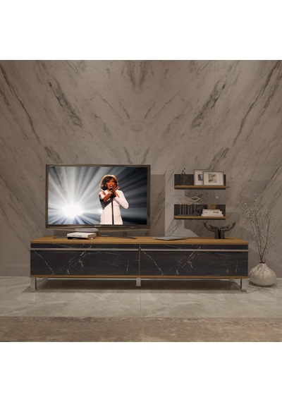 Decoraktiv Eko 4 Mdf Std Krom Ayaklı Tv Ünitesi Tv Sehpası Pera - Siyah Mermer