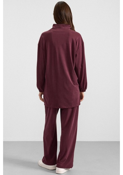 Olcay Metal Aksesuarlı Premium Kumaş Sweat Pantolon Takım Bordo 9404-tk
