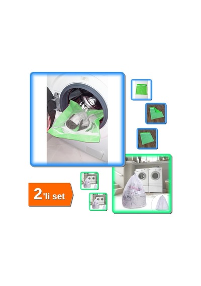 Yeşil Hassas Fermuarlı Ayakkabı Çamaşır Yıkama Filesi + Çamaşır Yıkama Filesi - Büyük Boy - 2li Set Diğer