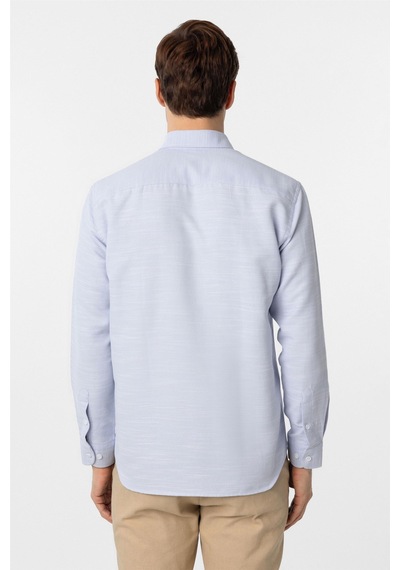 Süvari Buz Mavi Slim Fit Armürlü Düğmeli Yaka Gömlek