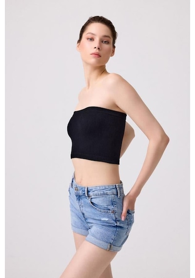 Cottonhill Premium - Kadın Siyah Seamless Straplez Crop Top Büstiyer Siyah Cottonhill Premium - Kadın Siyah Seamless Straplez Crop Top Büstiyer Siyah