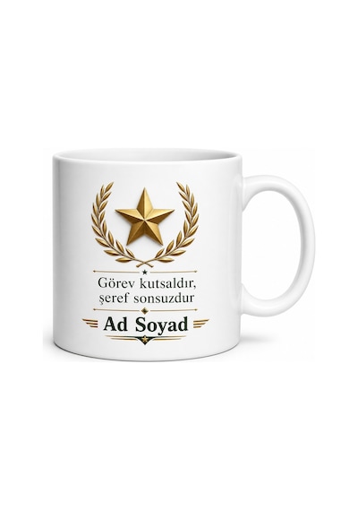 İsme Özel Binbaşı Yazılı Kupa Bardak Hediye Asker Terfi Hatırası Beyaz / Çok Renkli