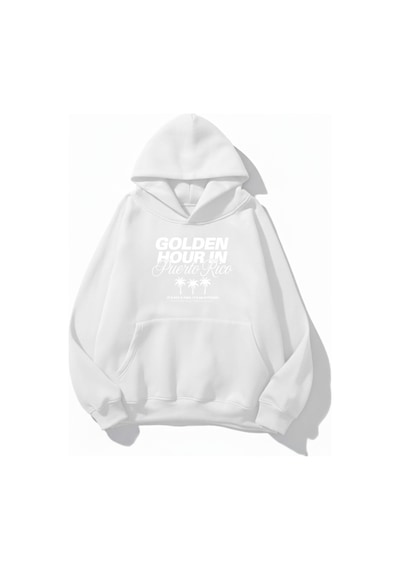 Uyguntarz Unisex Yumuşak Dokulu Golden Hour Baskılı Tasarım Oversize 3 İplik Hoodie Sweatshirt beyaz