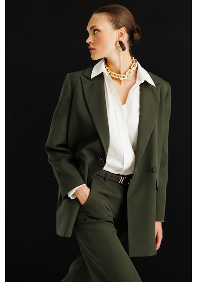 Mizalle Oversize Haki Kruvaze Blazer Ceket Haki