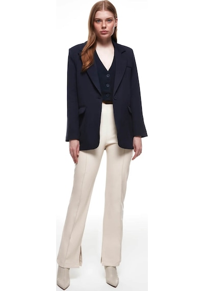 Quzu Oversize Lacivert Kadın Blazer Ceket 50873