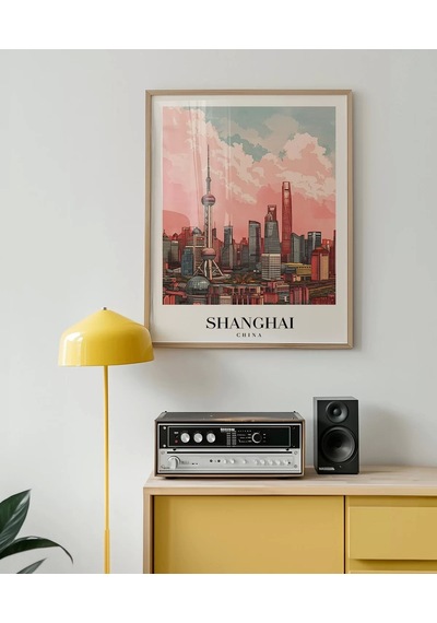 Çerçevesiz Poster Shanghai Gökyüzüne Yükselen Şehir