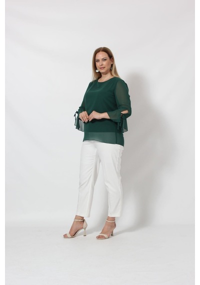 Moda Berray 3119p Petrol Kolu Valon ve Bağcık Detaylı Bluz Açık Haki