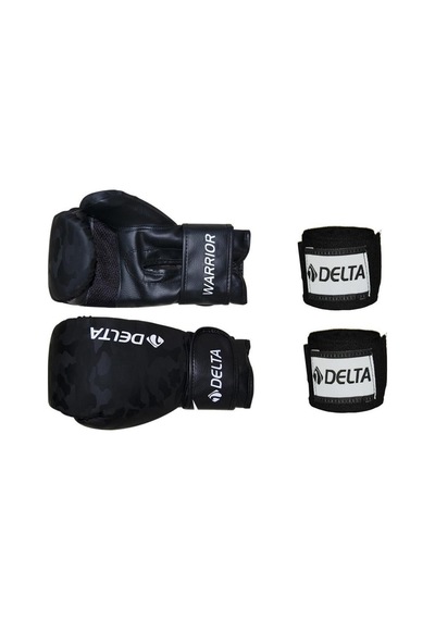 Warrior Kamuflaj Desen Boks Eldiveni + Boks El Bandajı Seti Siyah