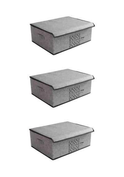 Flosoft 3 Adet Keçe Kapaklı Baza Hurcu, Çok Amaçlı Düzenleyici Organizer 50x40x19 Cm Gri