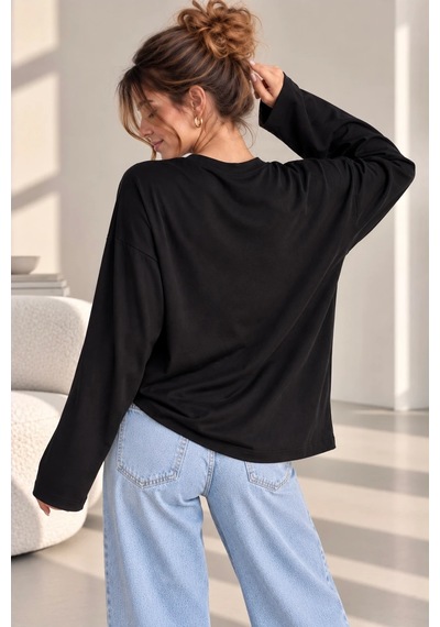 Bb Butik Basic Kadın Modal Oversize Bisiklet Yaka Sweatshirt Zg3535 siyah