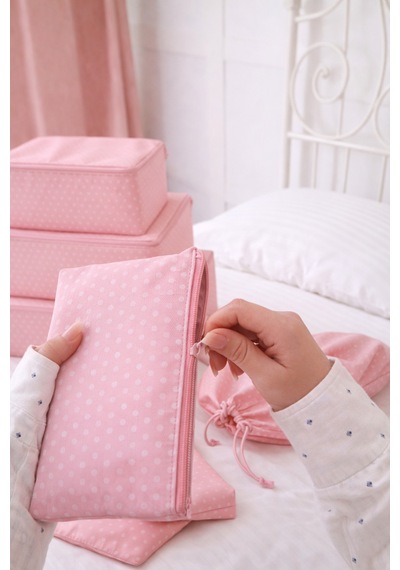 Serstil 7 Parça Bebek Bakım Çantası - Pembe Benekli Pembe Puantiye