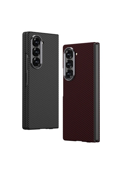 Galaxy Z Fold 6 Kılıf Kamera Korumalı Karbon Fiber Tasarımlı Arka Yüzey Hatreds Kıpta Karbon Kapak