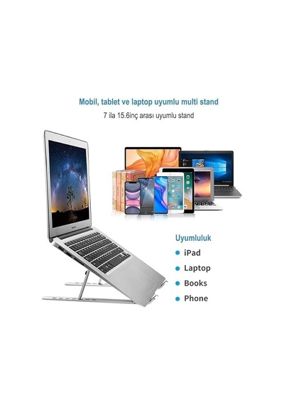 Al-10 Alüminyum Macbook+tablet + 7"-17" Arası Tüm Laptoplara Uyumlu 7 Kademeli Notebook Stand