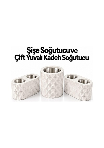 Beyaz Elmas Desenli Şişe Soğutucu Ve 2 Adet Çift Kadeh Yuvalı Ehlikeyf Seti,metal İç Hazneli,termojelli Soğutucu-beyaz
