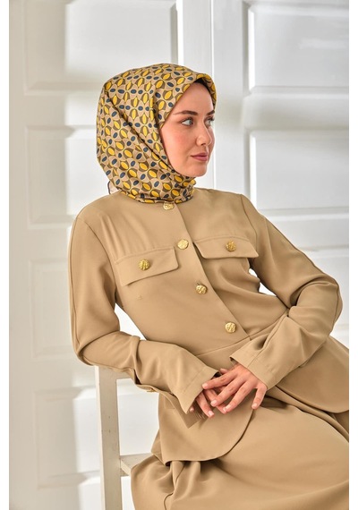 Silk Home Twill İpek Eşarp 11481-27 Vizon, Mavi, Sarı, Yeşil, Koyu Vizon