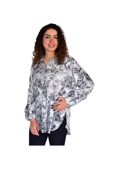 Kadın Leopar Desen Şifon Gömlek Bgl-st04235 Antrasit