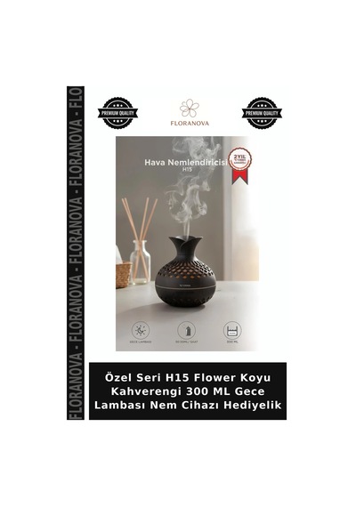 Özel Seri H15 Flower Koyu Kahverengi 300 Ml Gece Lambası Nem Cihazı Hediyelik