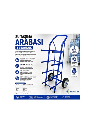 Su Taşıma Arabası 4 Bidonluk Damacana Taşıma Arabası Çelik Gövde Bant Marketim