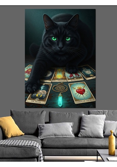 Siyah Panter Kara Kedi Tarot Kartları Dekoratif Kanvas - Mdf Ahşap Tablo