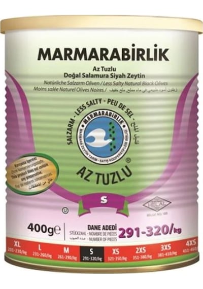 Marmarabirlik Az Tuzlu Doğal Salamura 291-320 KB S Siyah Zeytin 400 G