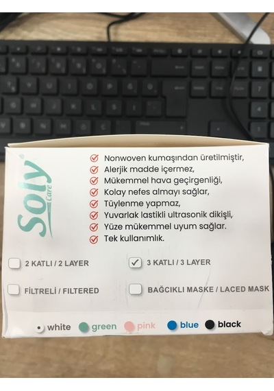 Soly Care 3 Katlı Telli Bez Maske 50'li