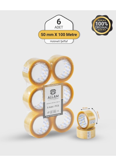 6 Adet Hotmelt Şeffaf Koli Bandı 50mm X 100mt Güçlü Yapışkan